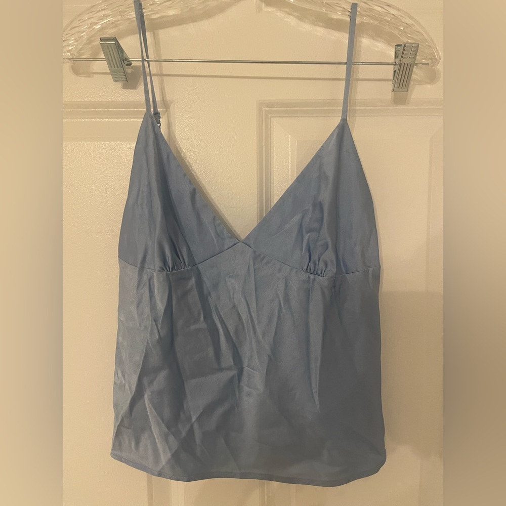 Moda International silk top , size S,baby blue color